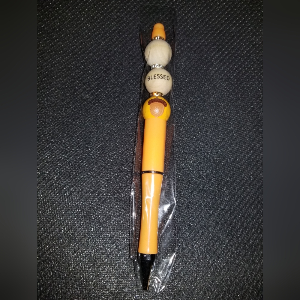 Orange & Beige 'Blessed Acorn' Wooden Beaded Pen
